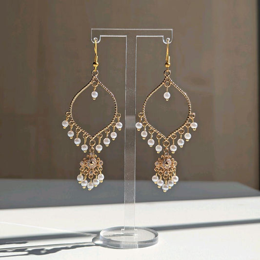 Hand made dainty pearl drop Jhumka earrings for women - gold plated - tarnish free