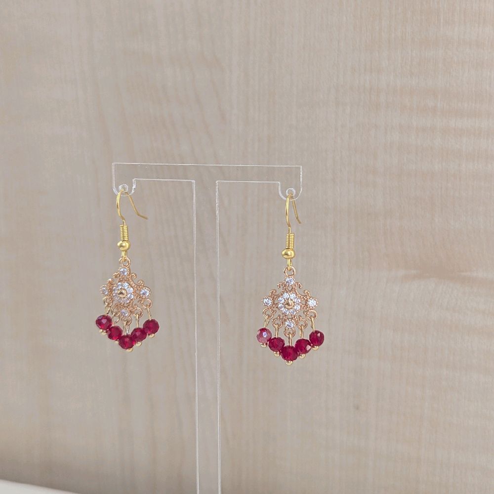 Handmade dainty Maroon Jhumka Earrings for Women - Gold Plated - Stainless Steel