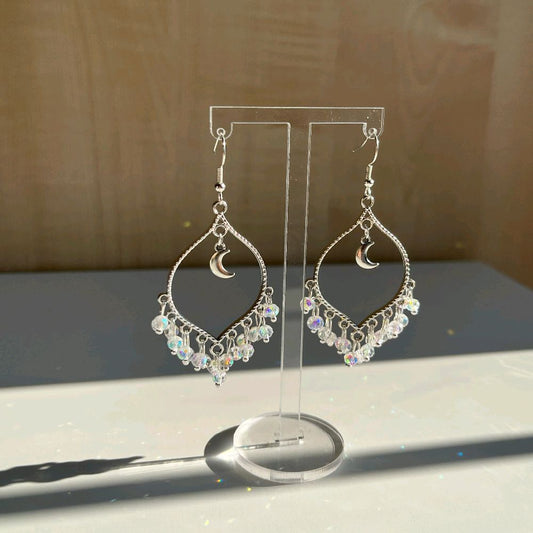 Hand Made Silver Moonlight Crystal Bead Earrings for Women - Tarnish free