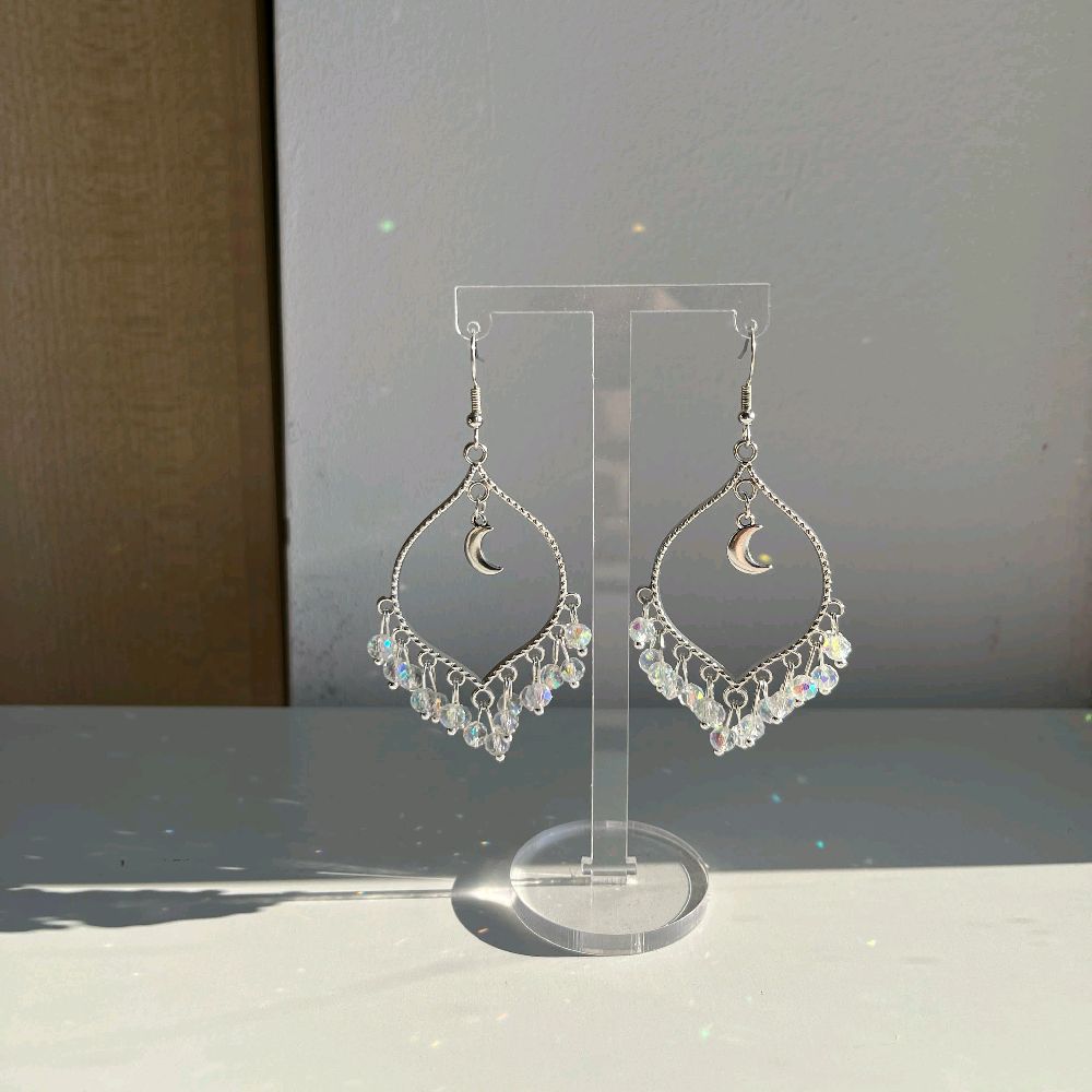 Silver Moonlight White Crystal Earrings