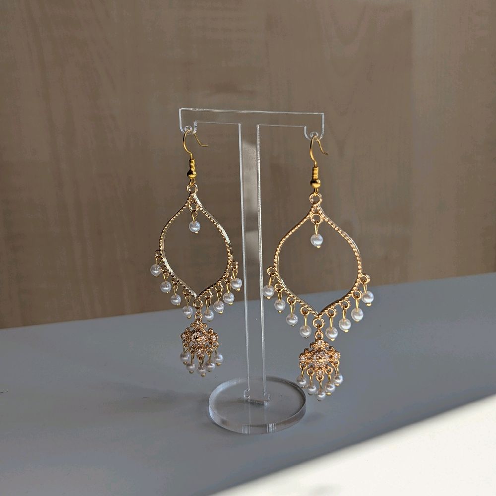 Hand made dainty pearl drop Jhumka earrings for women - gold plated - tarnish free
