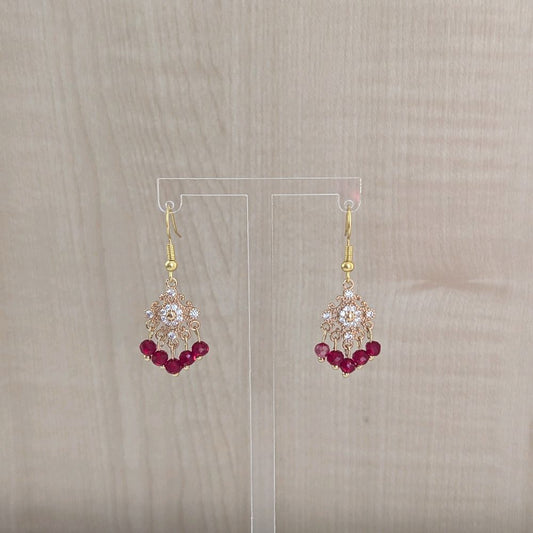 Handmade dainty Maroon Jhumka Earrings for Women - Gold Plated - Stainless Steel
