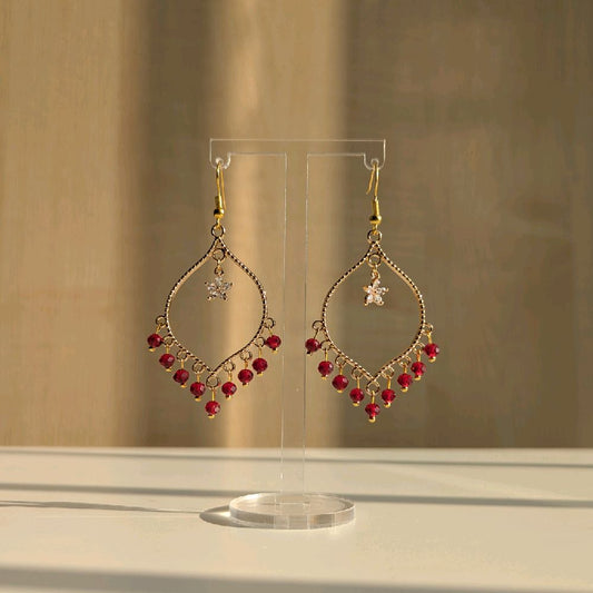 Red Crystal Flower Earrings in Gold