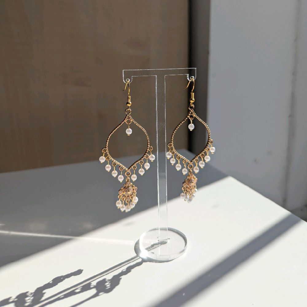Hand made dainty pearl drop Jhumka earrings for women - gold plated - tarnish free