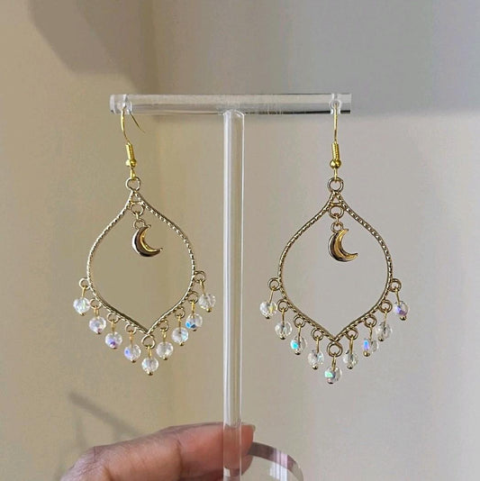 Hand made Gold Moonlight Crystal Earrings - Gold plated desi jewelry