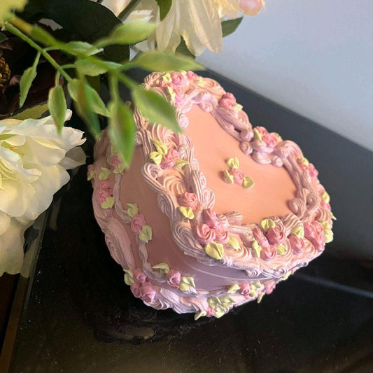 Handmade Pink and Purple Faux Cake Jewelry Box with Mirror for Earrings, Rings, and Necklaces -  Heart Jewelry Storage Box