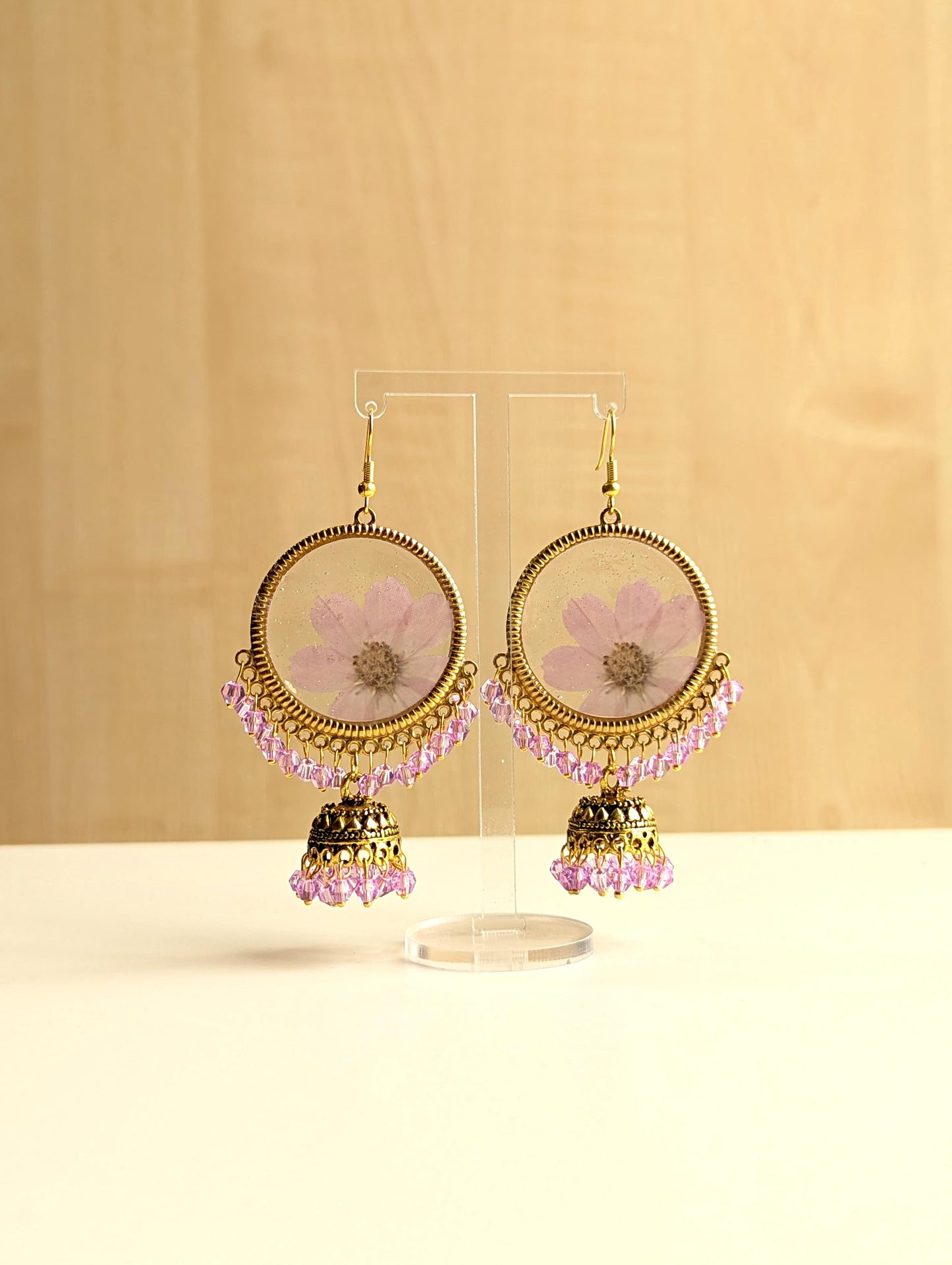 Purple Flower Frozen in Time jhumka Earrings