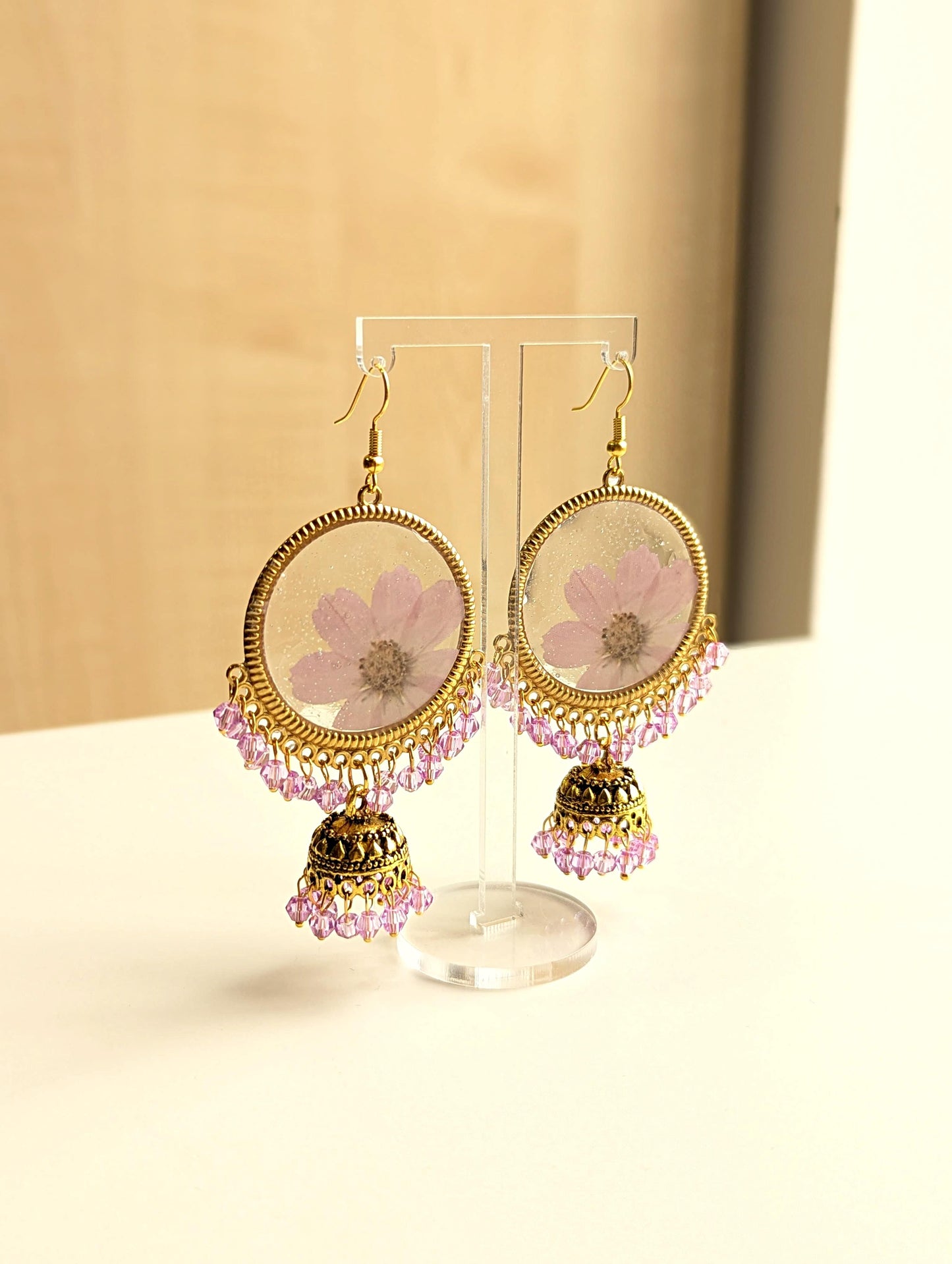 Purple Flower Frozen in Time jhumka Earrings