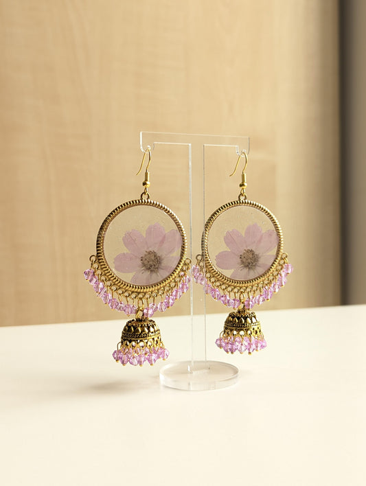 Purple Flower Frozen in Time jhumka Earrings