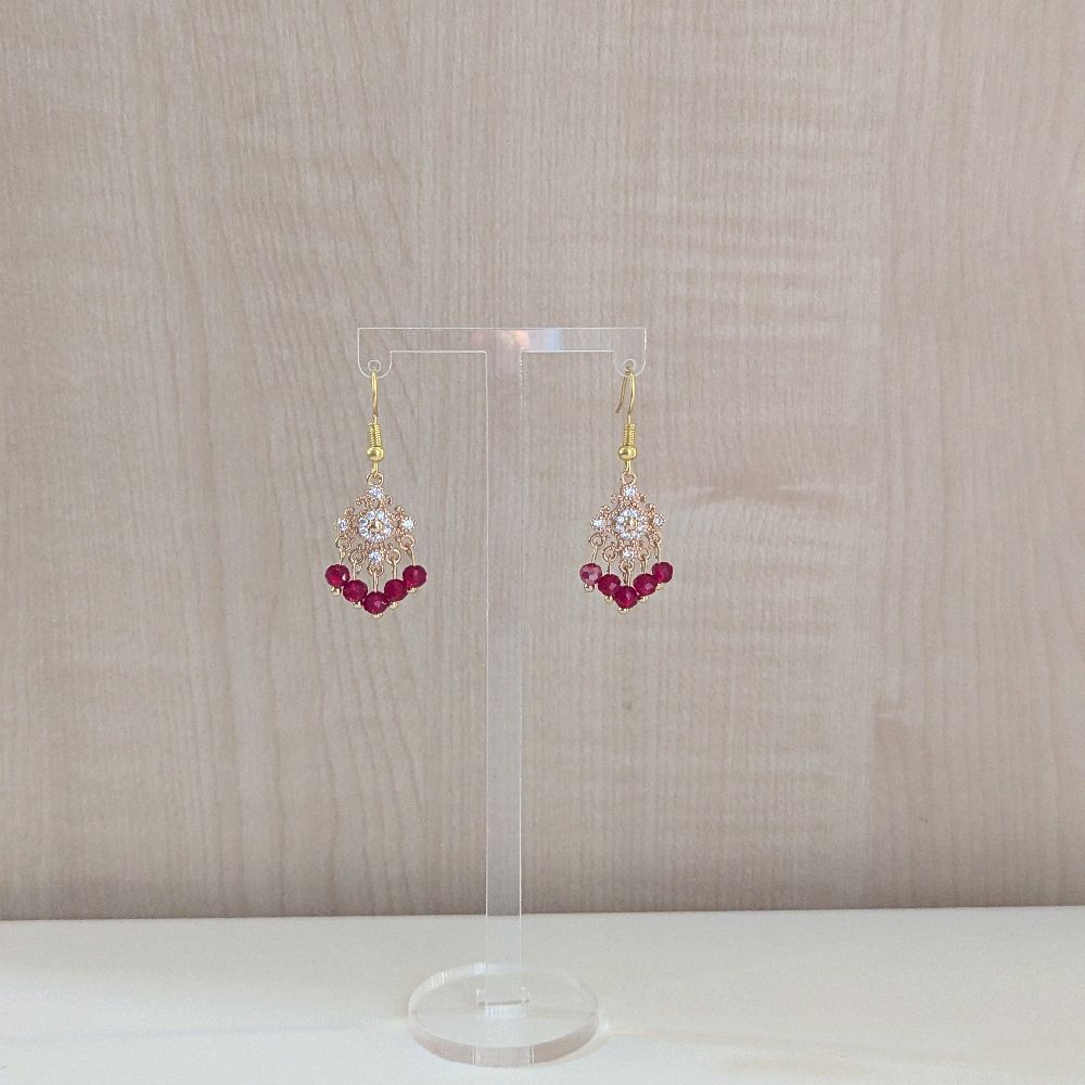 Handmade dainty Maroon Jhumka Earrings for Women - Gold Plated - Stainless Steel