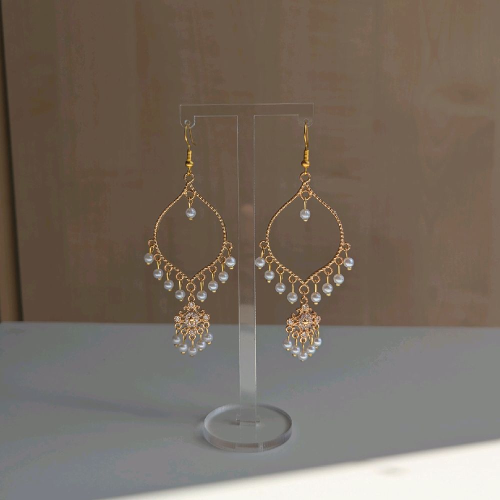 Hand made dainty pearl drop Jhumka earrings for women - gold plated - tarnish free