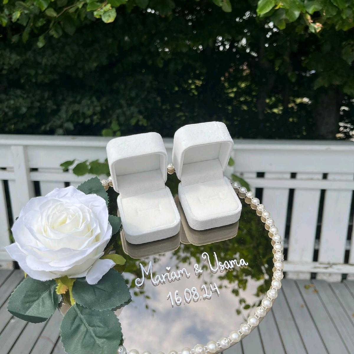 White Rose Custom Ring Plate - Personalized Wedding or Engagement Ring Tray for Bride and Groom