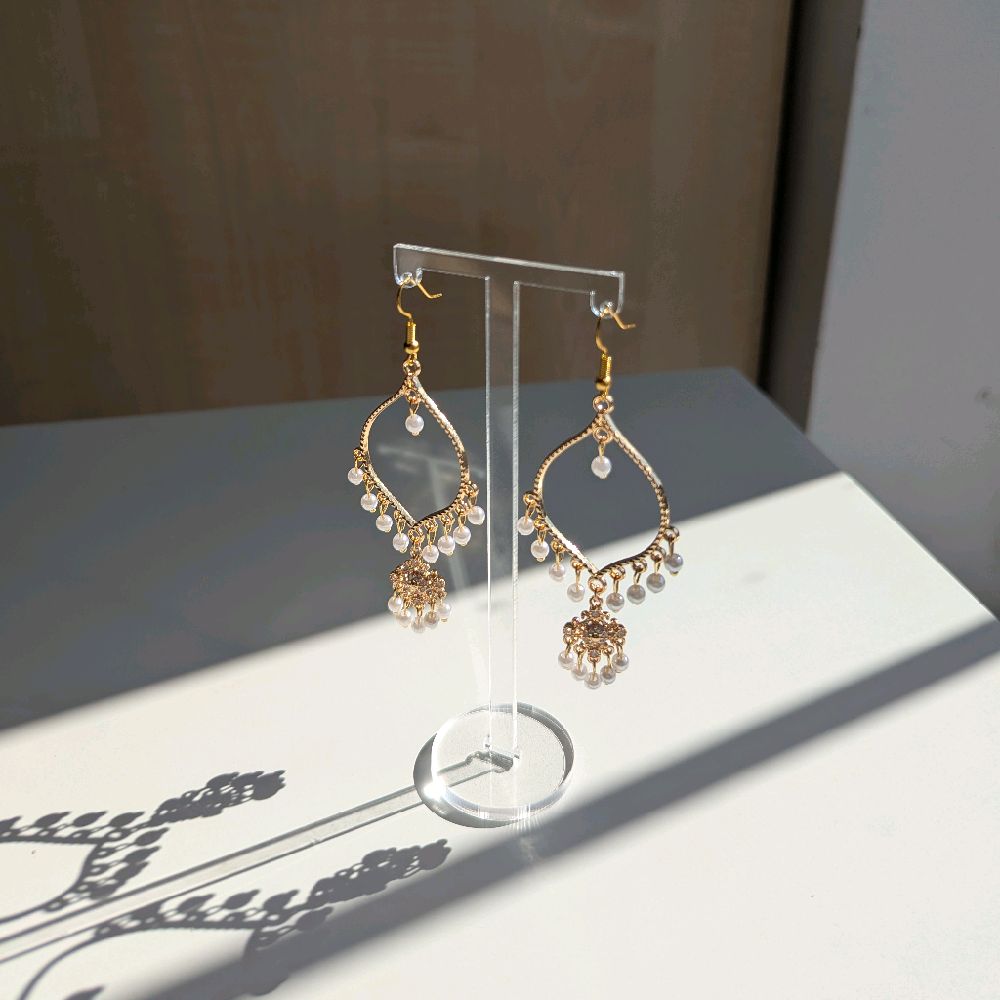 Hand made dainty pearl drop Jhumka earrings for women - gold plated - tarnish free