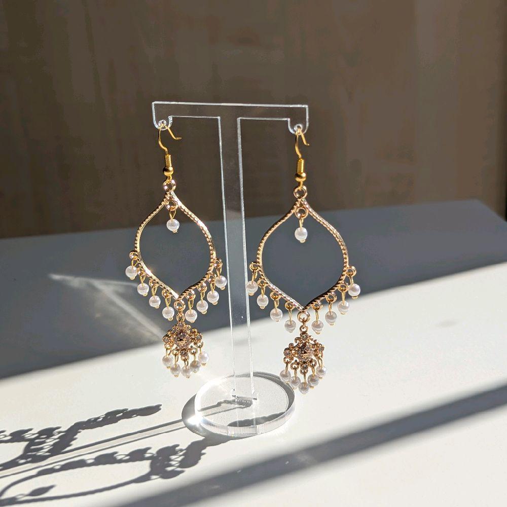 Hand made dainty pearl drop Jhumka earrings for women - gold plated - tarnish free