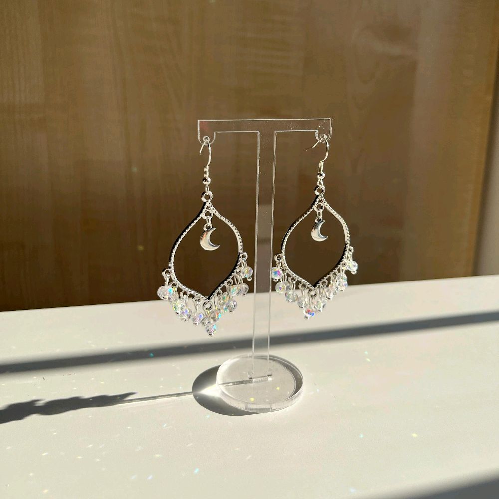 Silver Moonlight White Crystal Earrings
