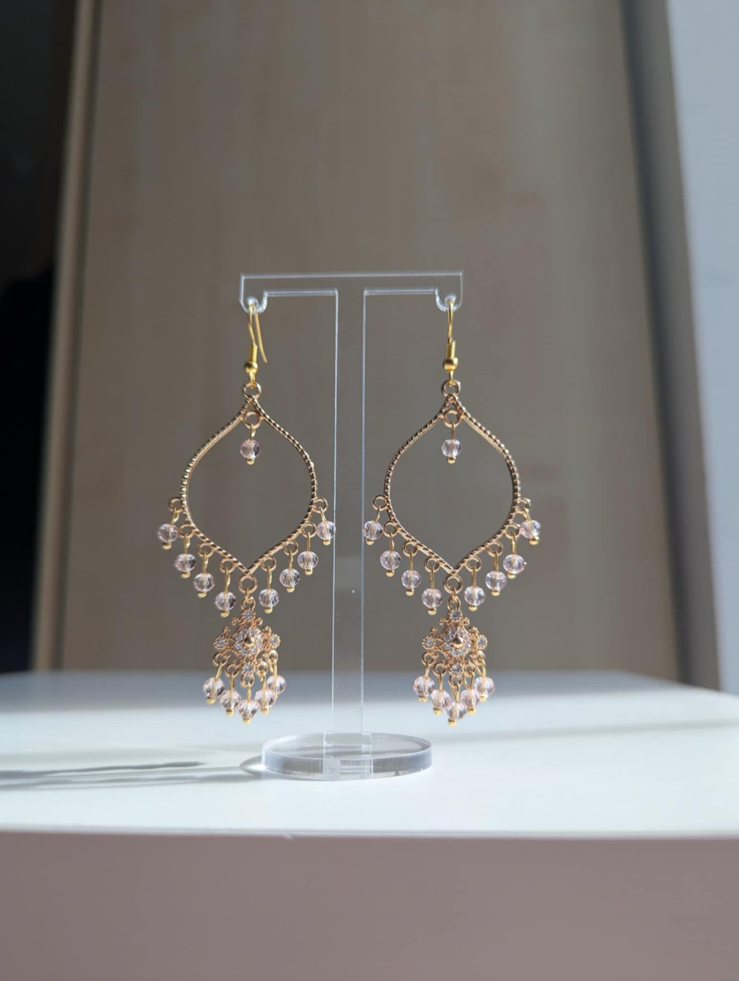 Pink Crystal Dainty Drop Earrings