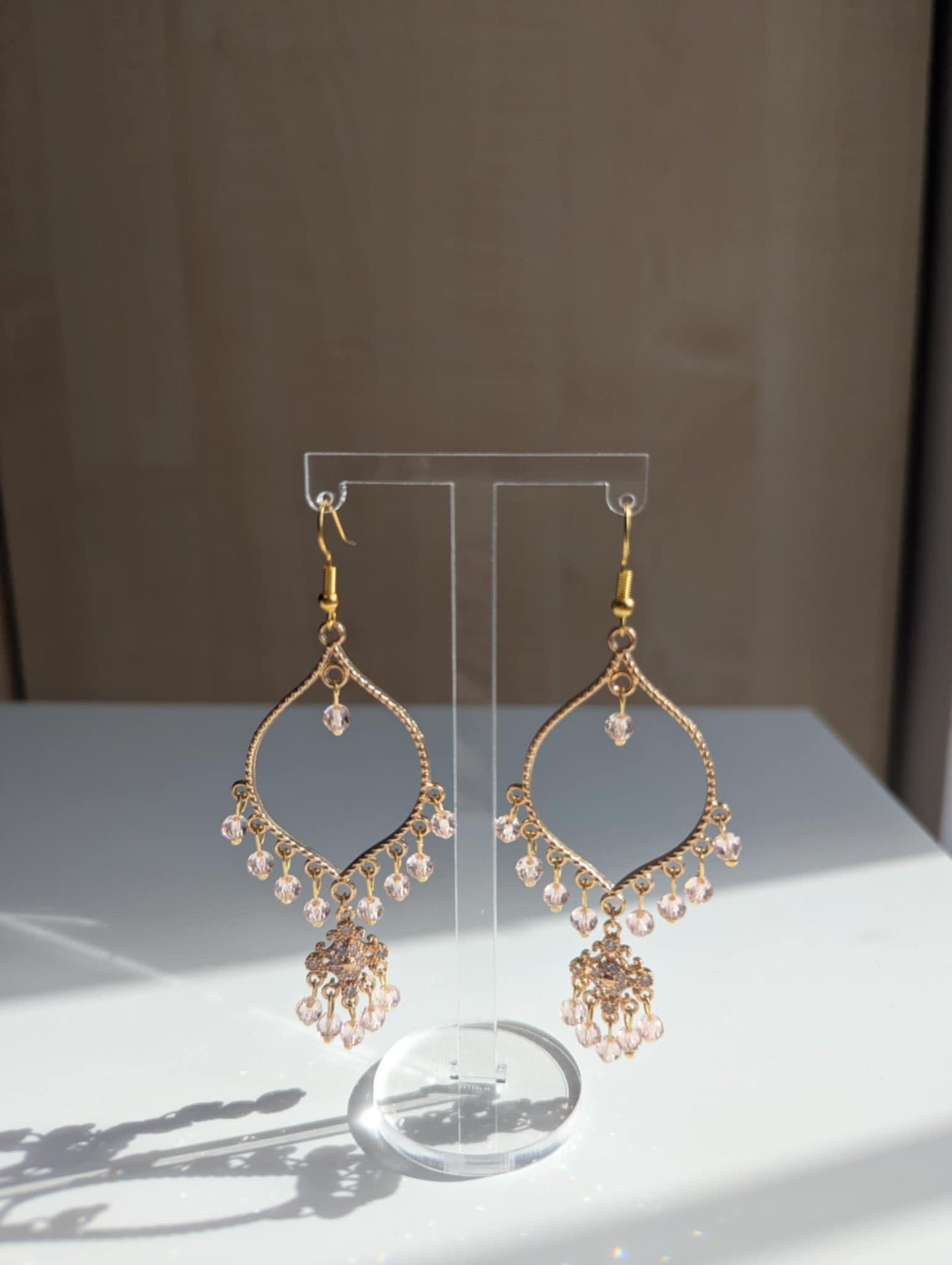 Pink Crystal Dainty Drop Earrings