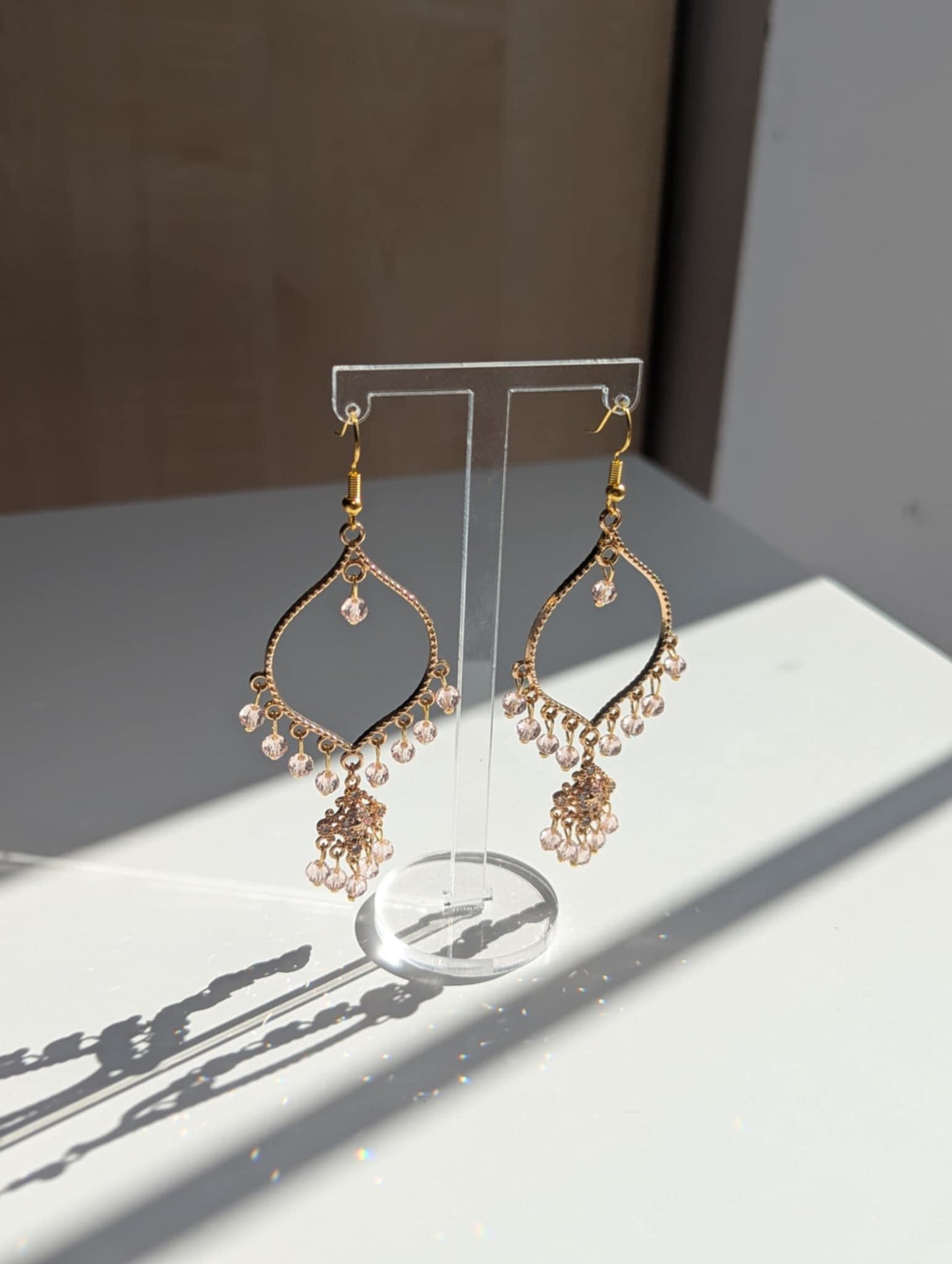 Pink Crystal Dainty Drop Earrings