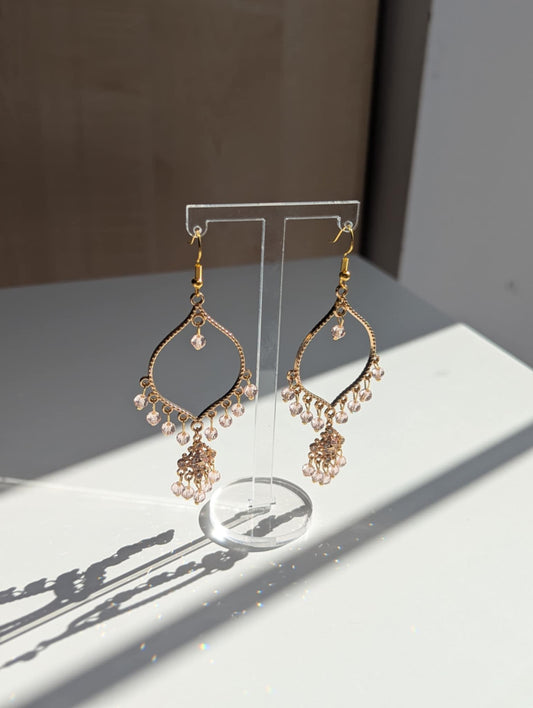 Hand made pink dainty drop Jhumka earrings for women - gold plated - stainless steel