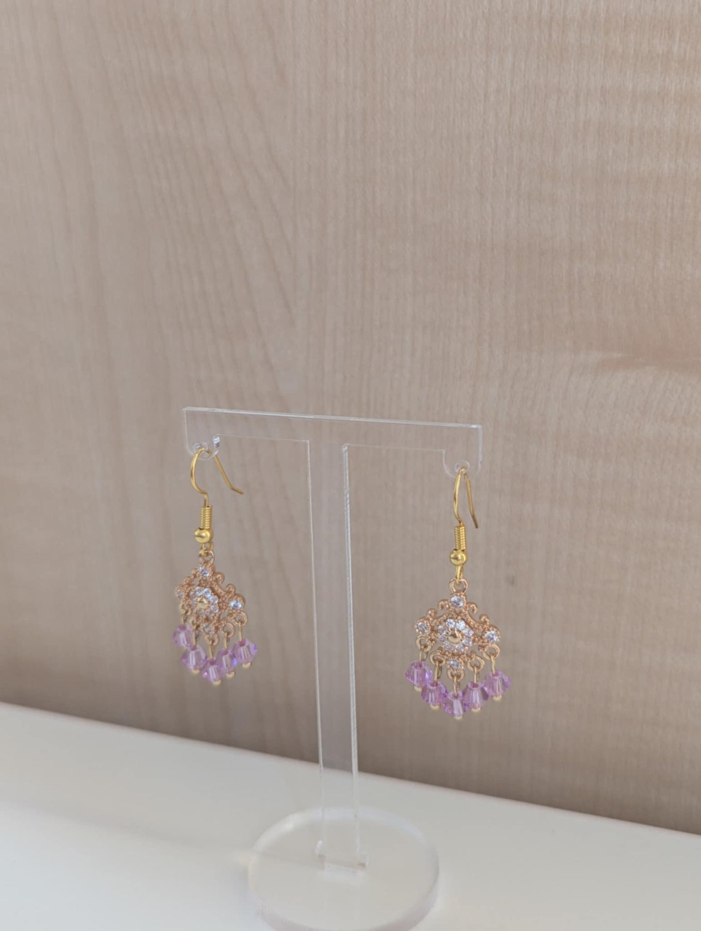 Dainty Purple Earrings in Gold