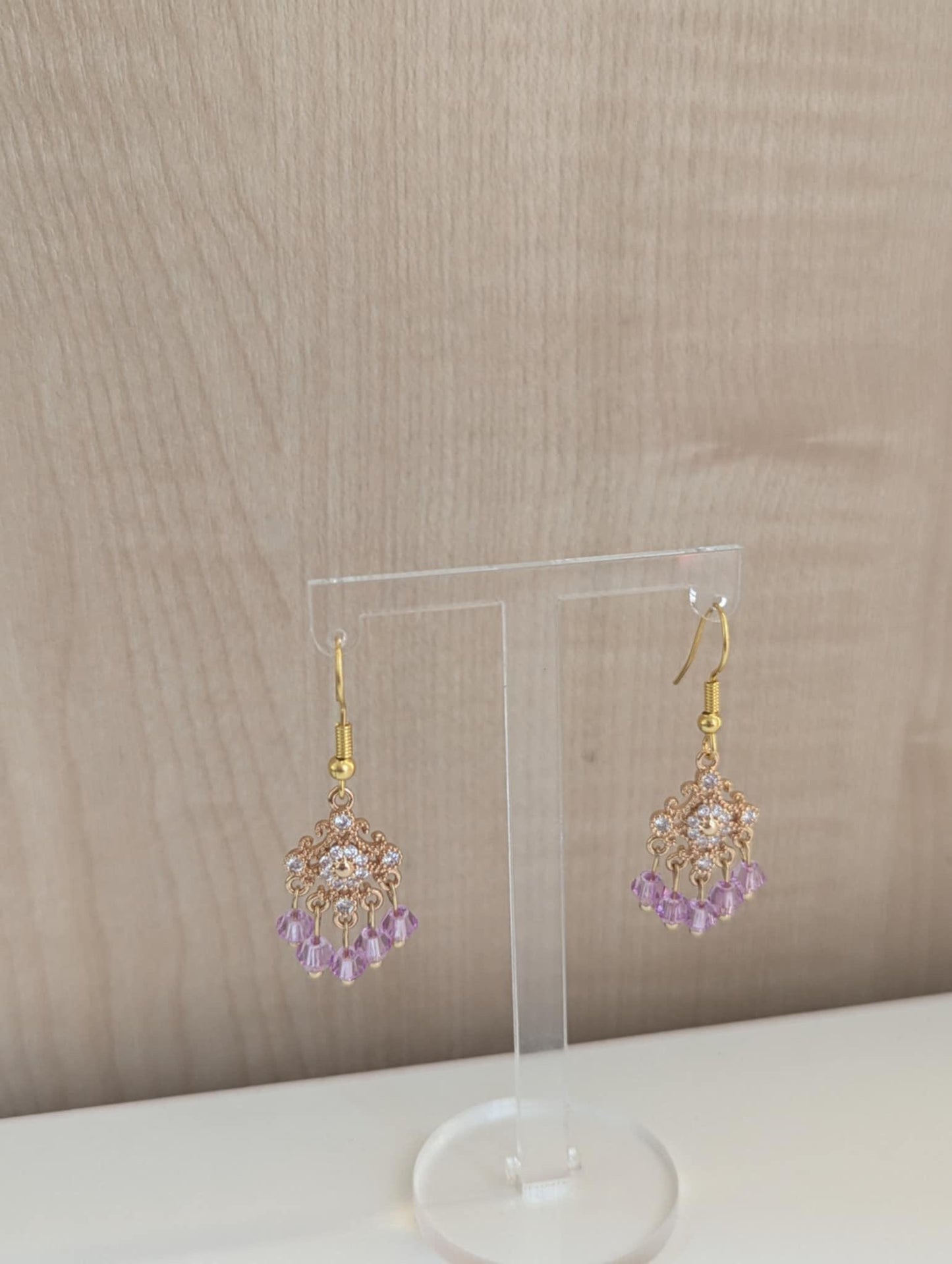 Dainty Purple Earrings in Gold