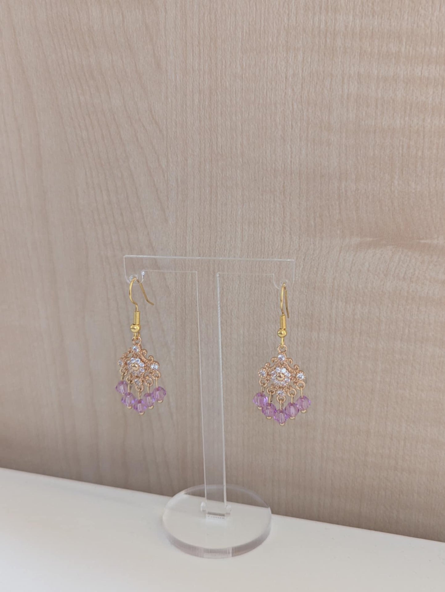 Dainty Purple Earrings in Gold