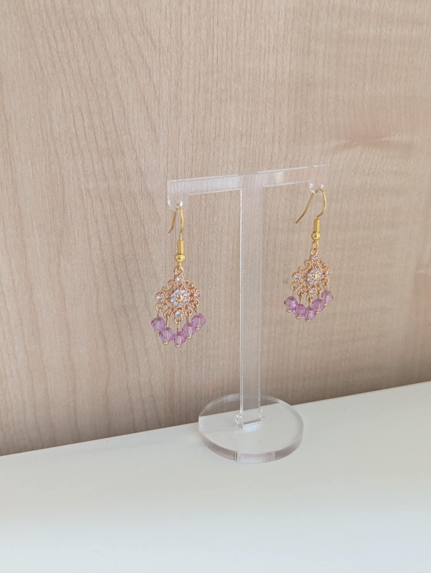 Dainty Purple Earrings in Gold