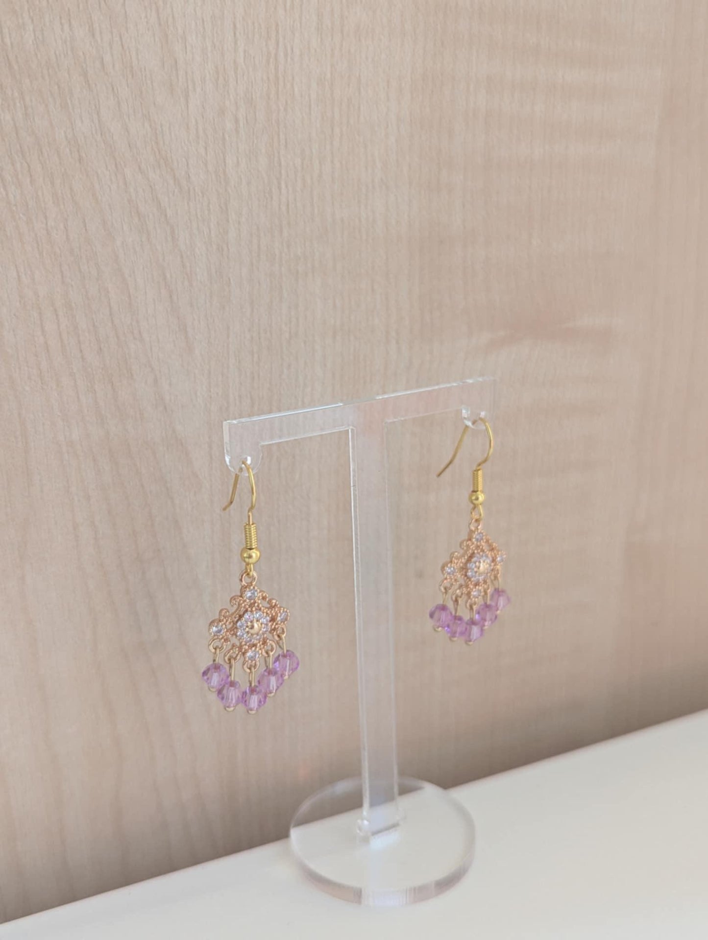 Dainty Purple Earrings in Gold