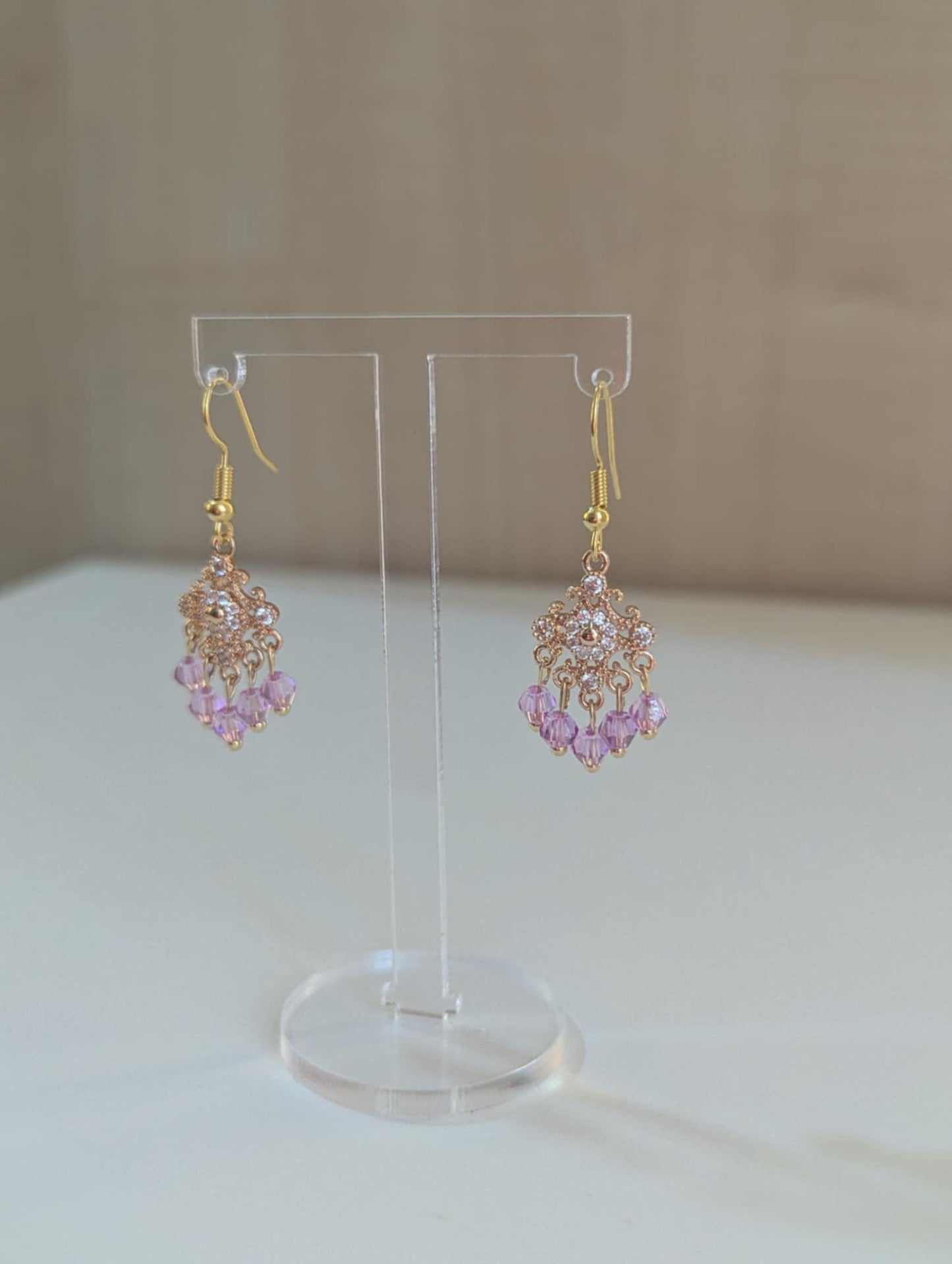 Dainty Purple Earrings in Gold