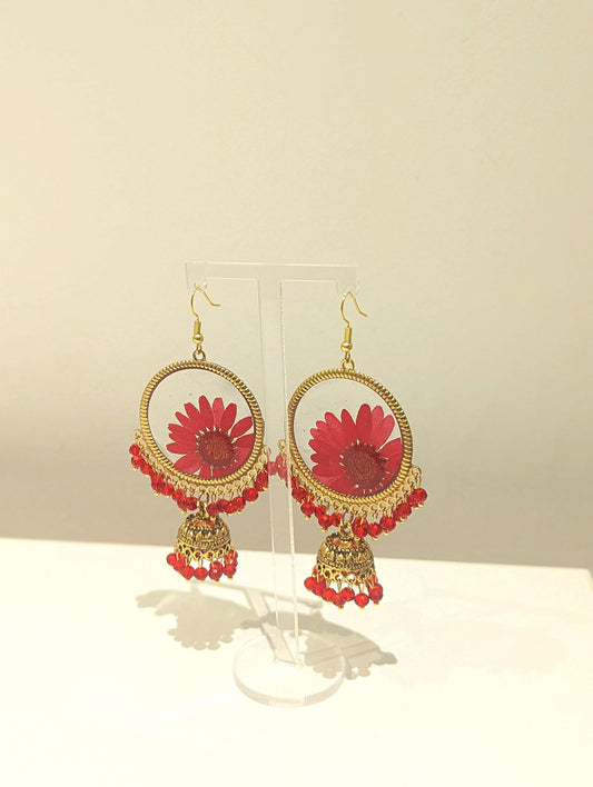 All Red Floral Preserved Jhumkas