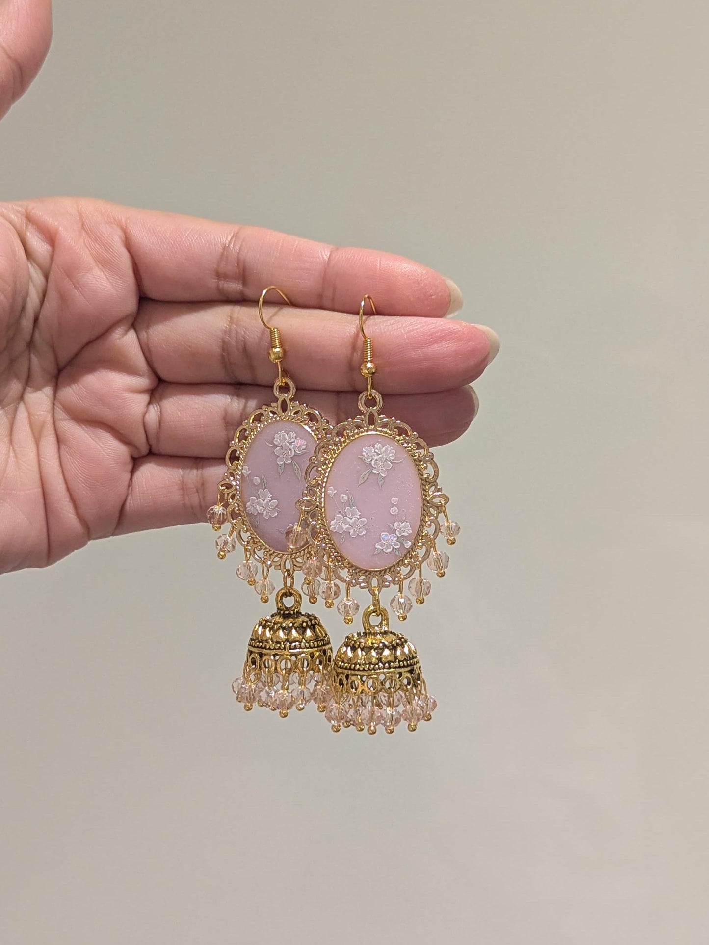Pink Floral Jhumkay with a hue of purple