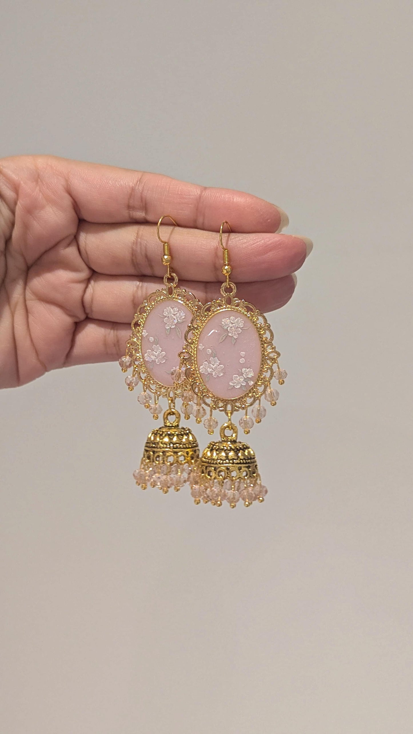 Pink Floral Jhumkay with a hue of purple