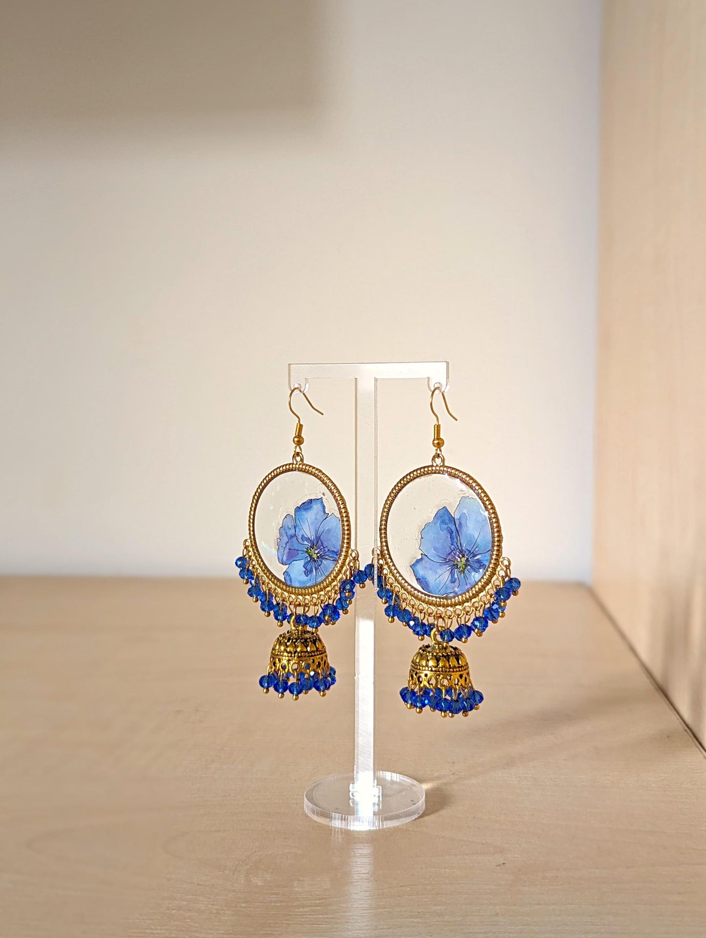 Blue Floral Jhumka Earrings