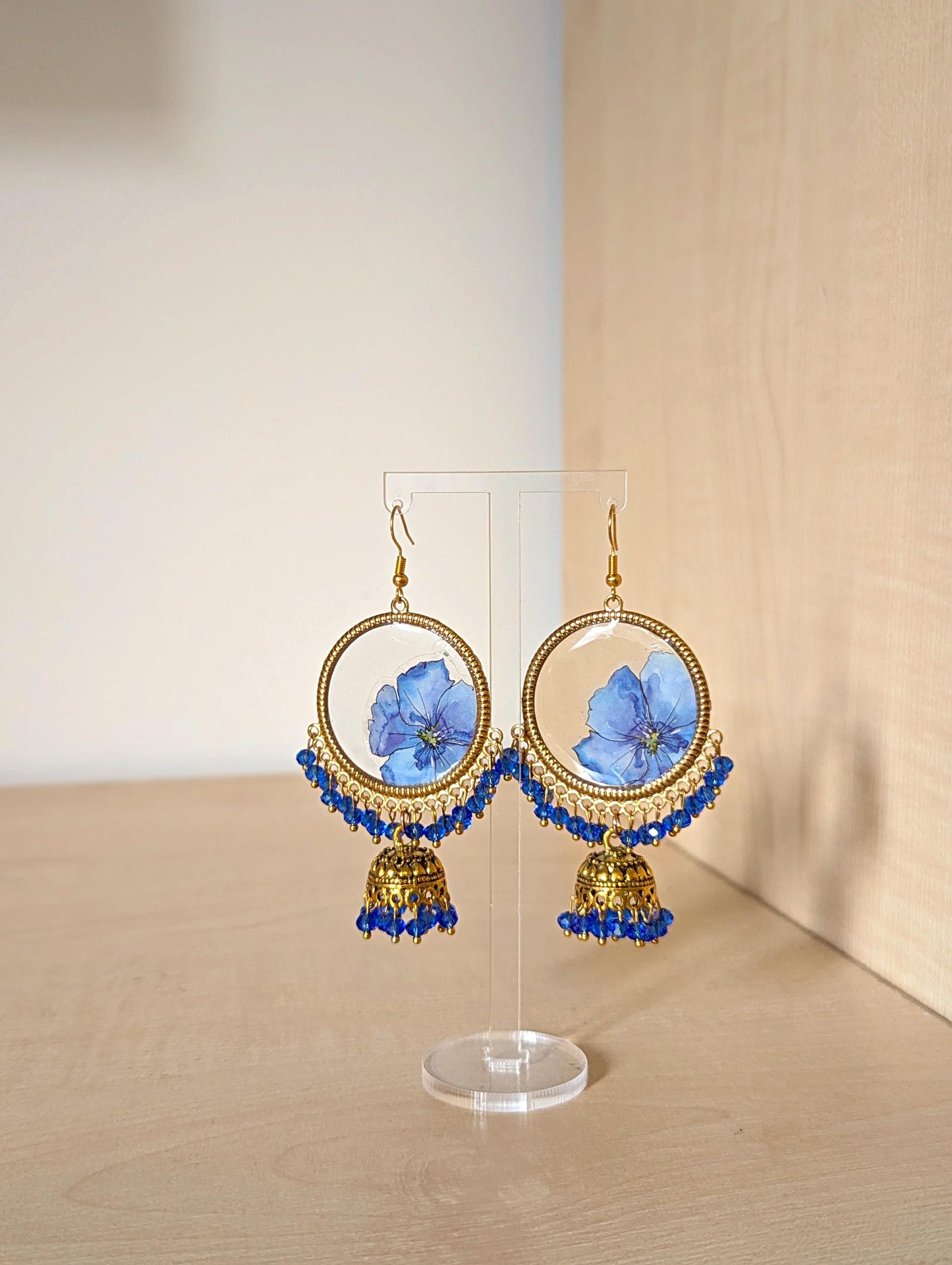 Blue Floral Jhumka Earrings