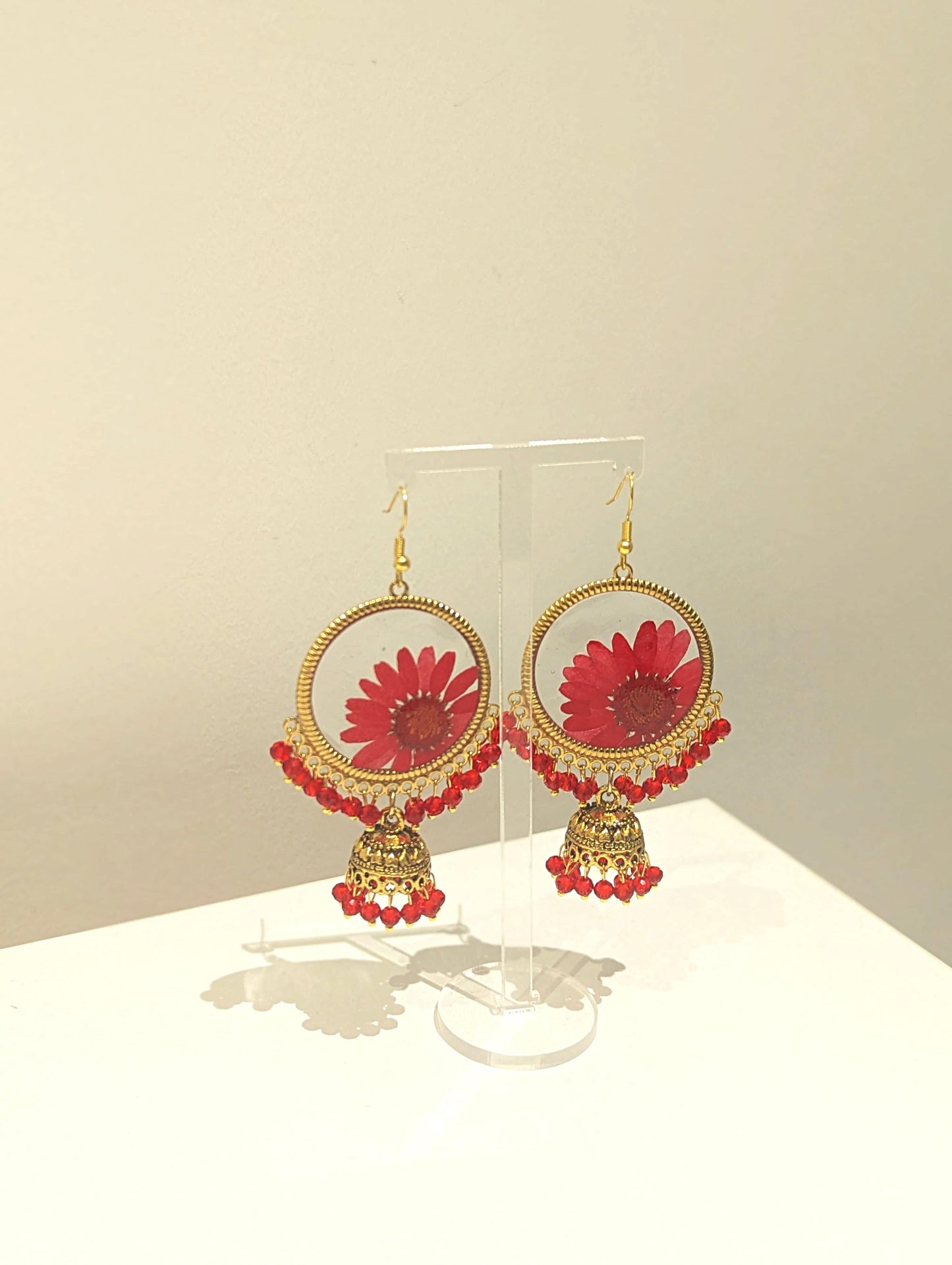 All Red Floral Preserved Jhumkas