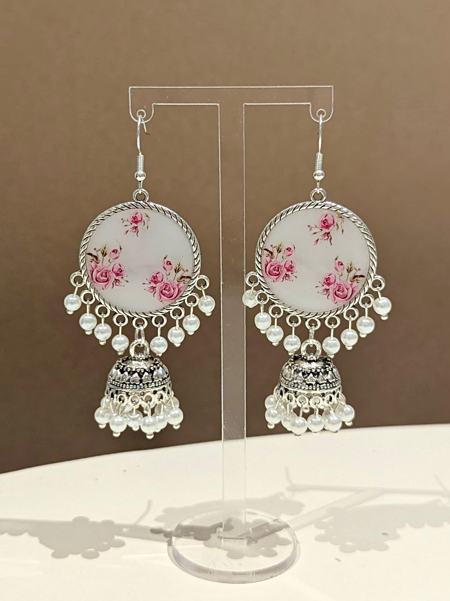 White Pearly Silver Jhumka Earrings