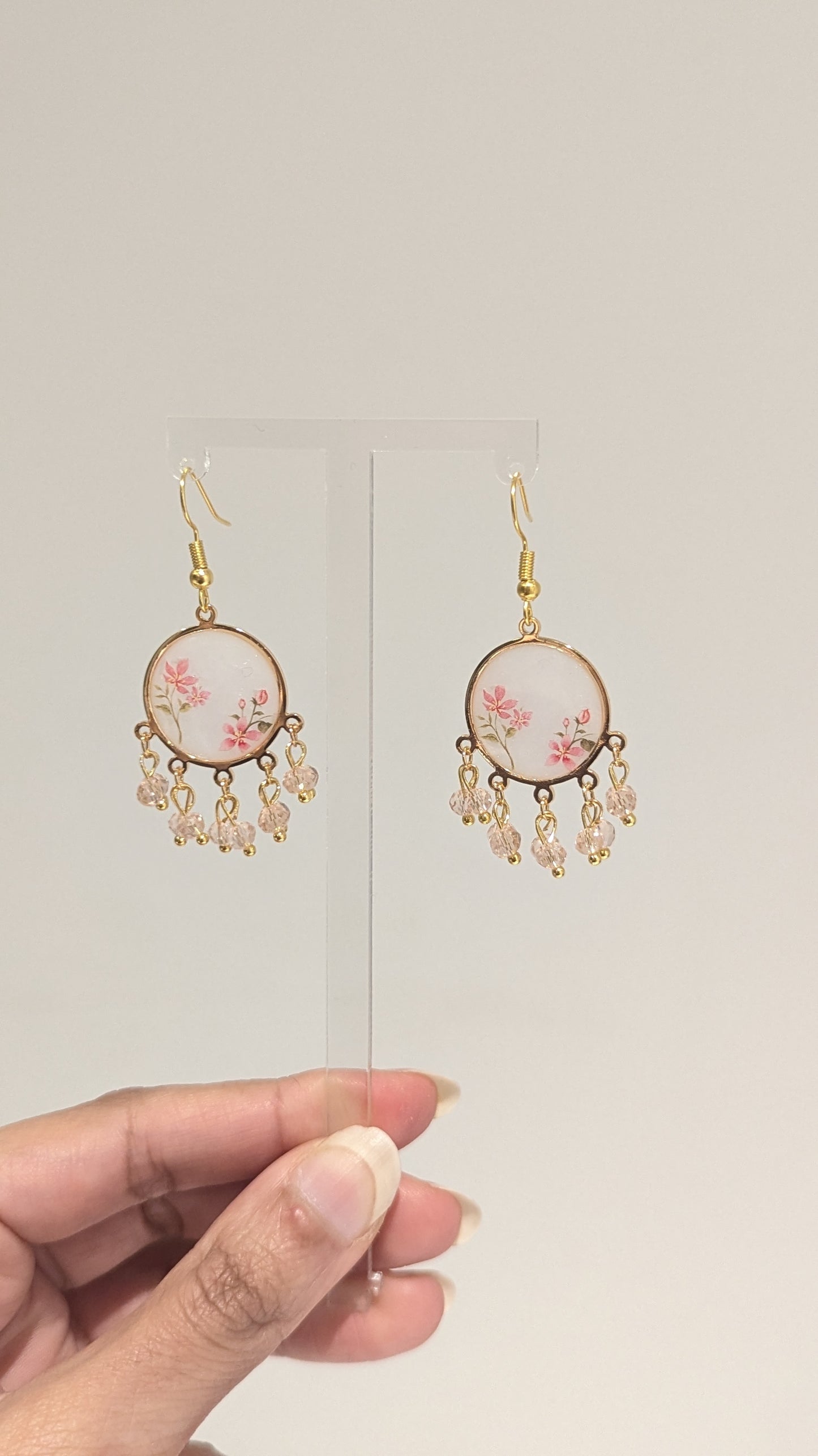 Dainty Desi White and Pink Resin Earrings in Gold
