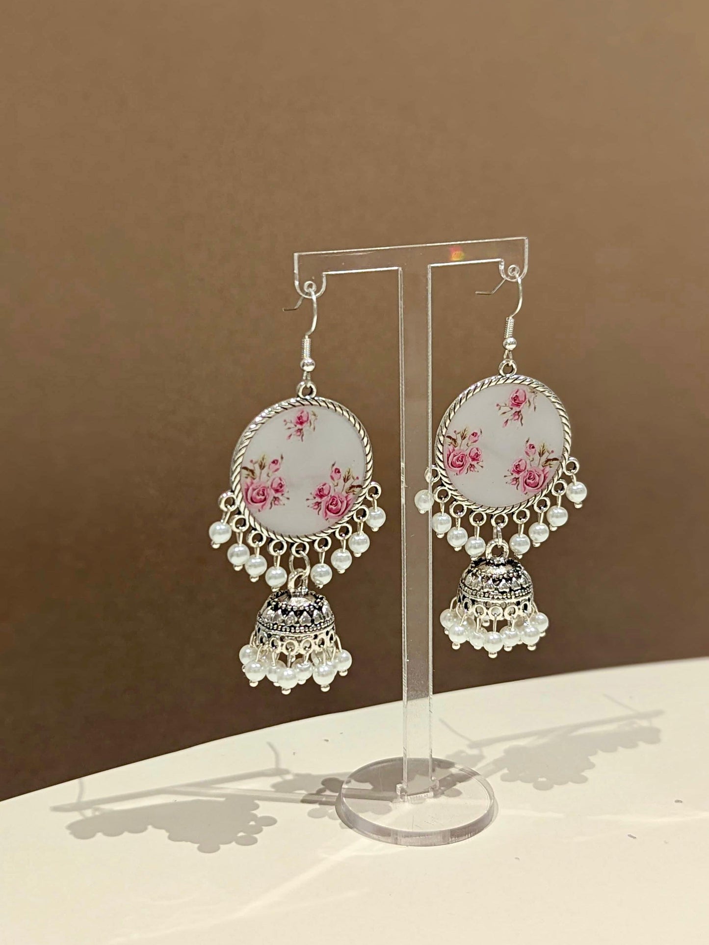 White Pearly Silver Jhumka Earrings