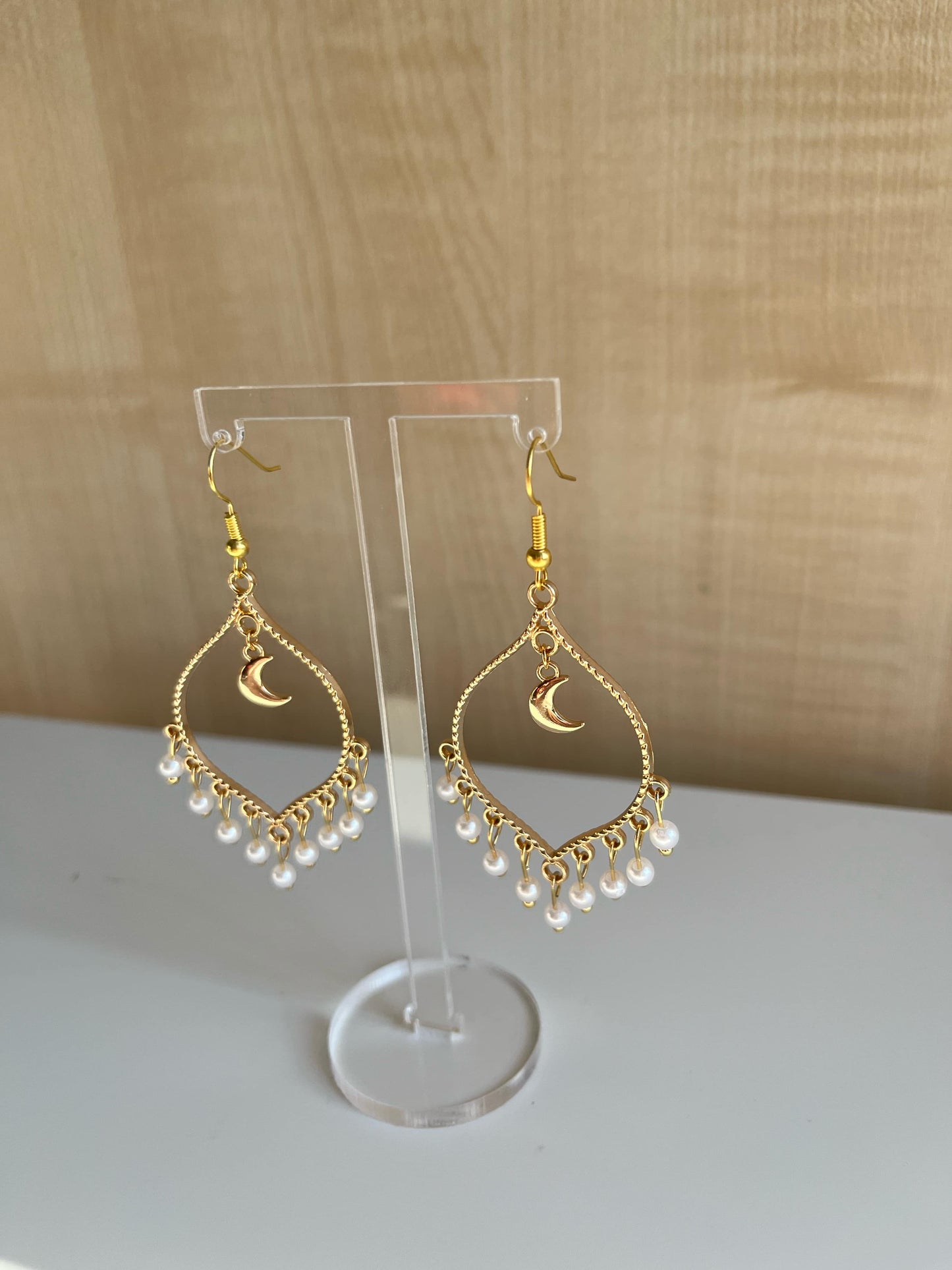 Gold Moonlight Pearl Crystal Earrings
