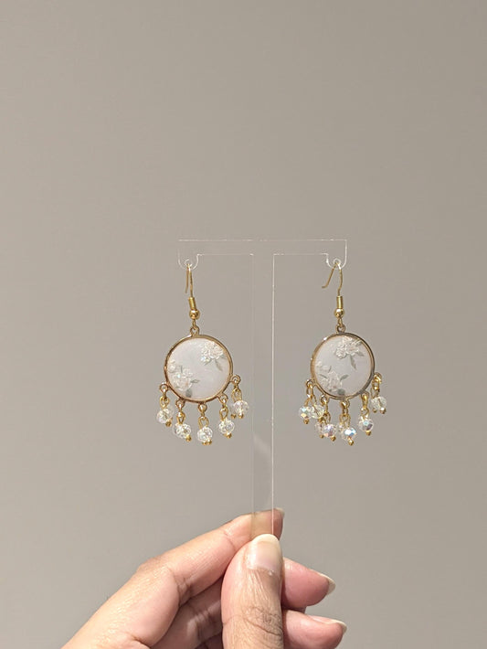 White dainty floral earrings