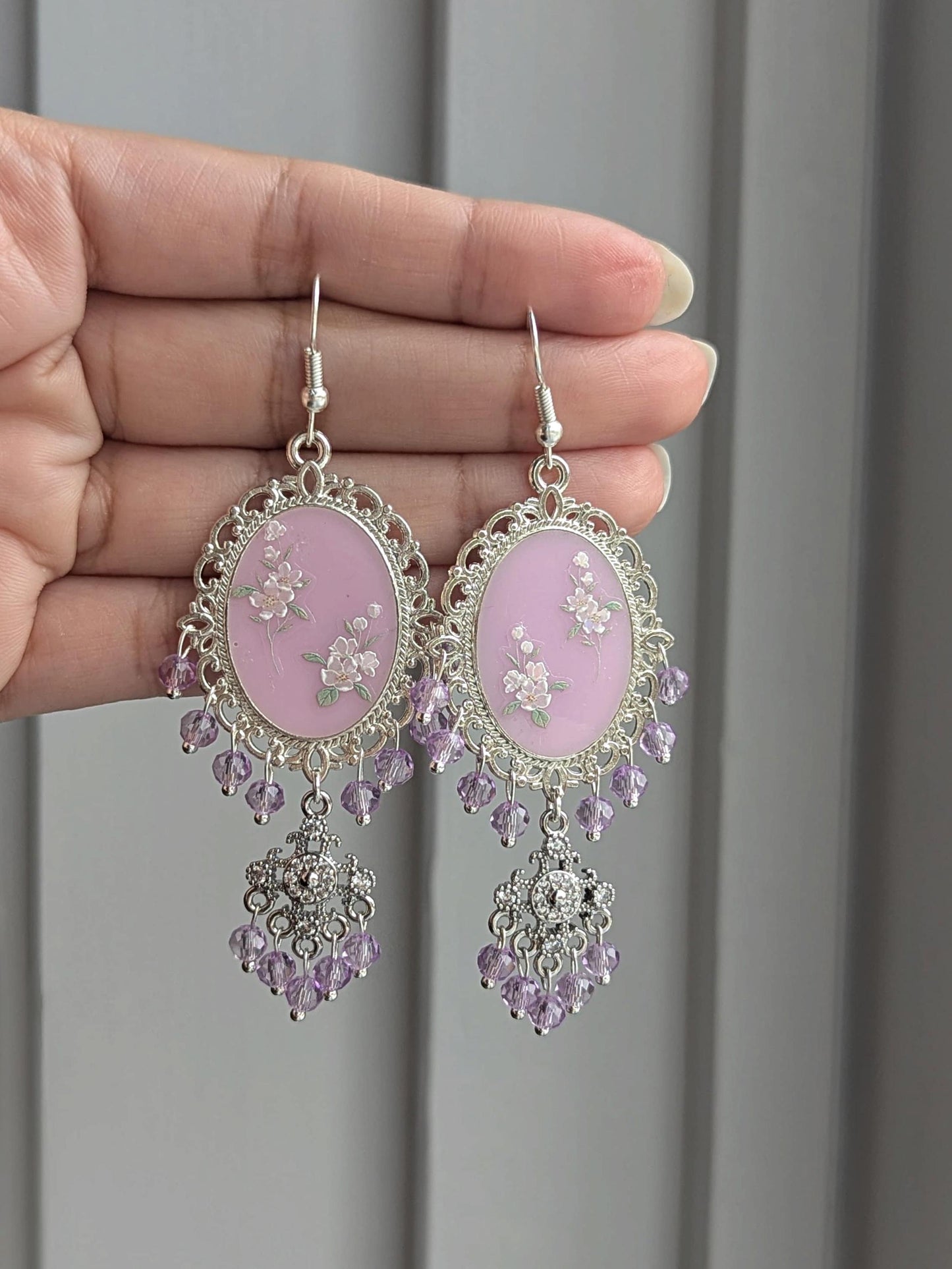 Lilac Dainty Drop Earrings in Silver