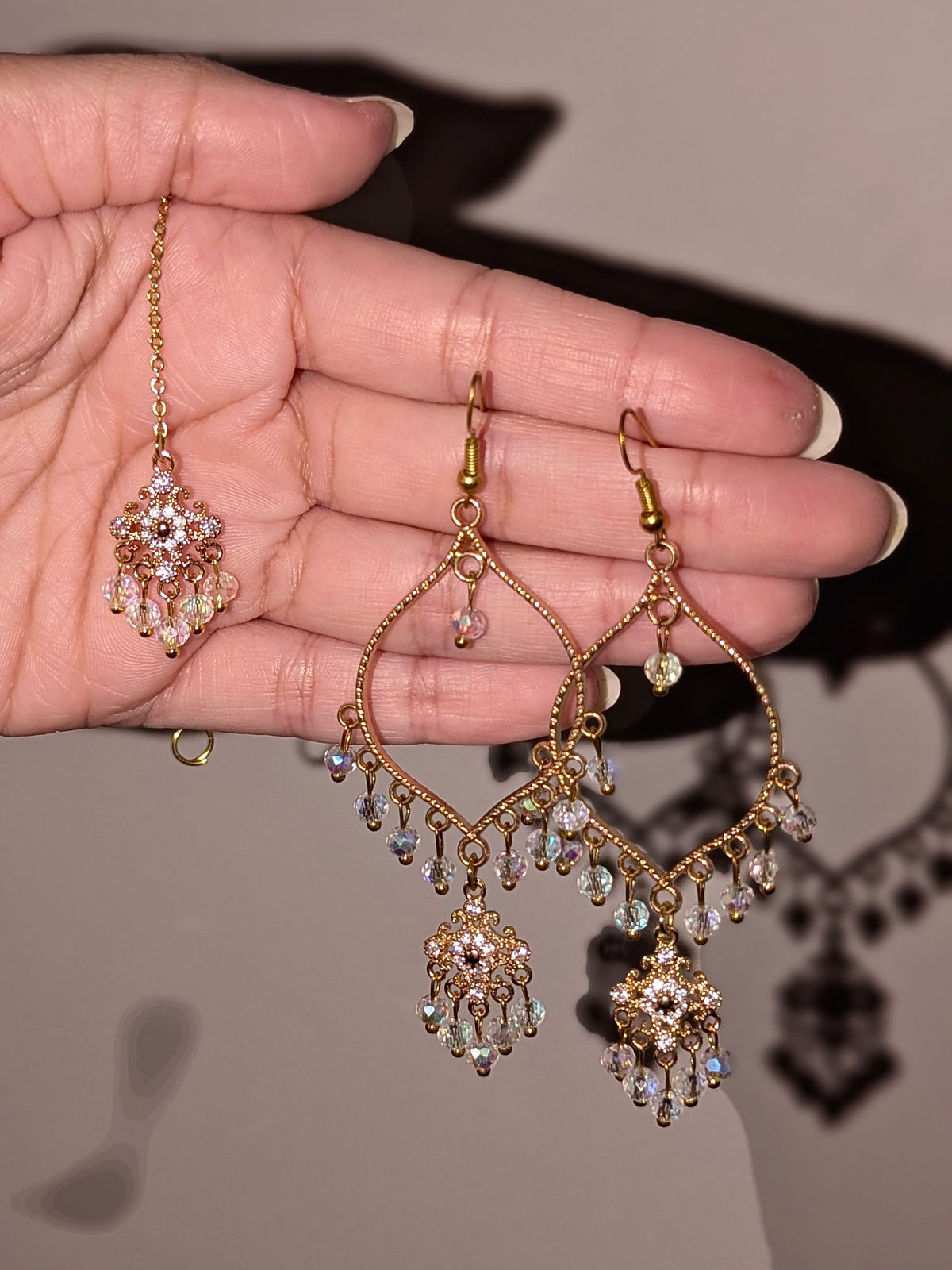Crystal Dainty Drop Earrings and Tikka Set