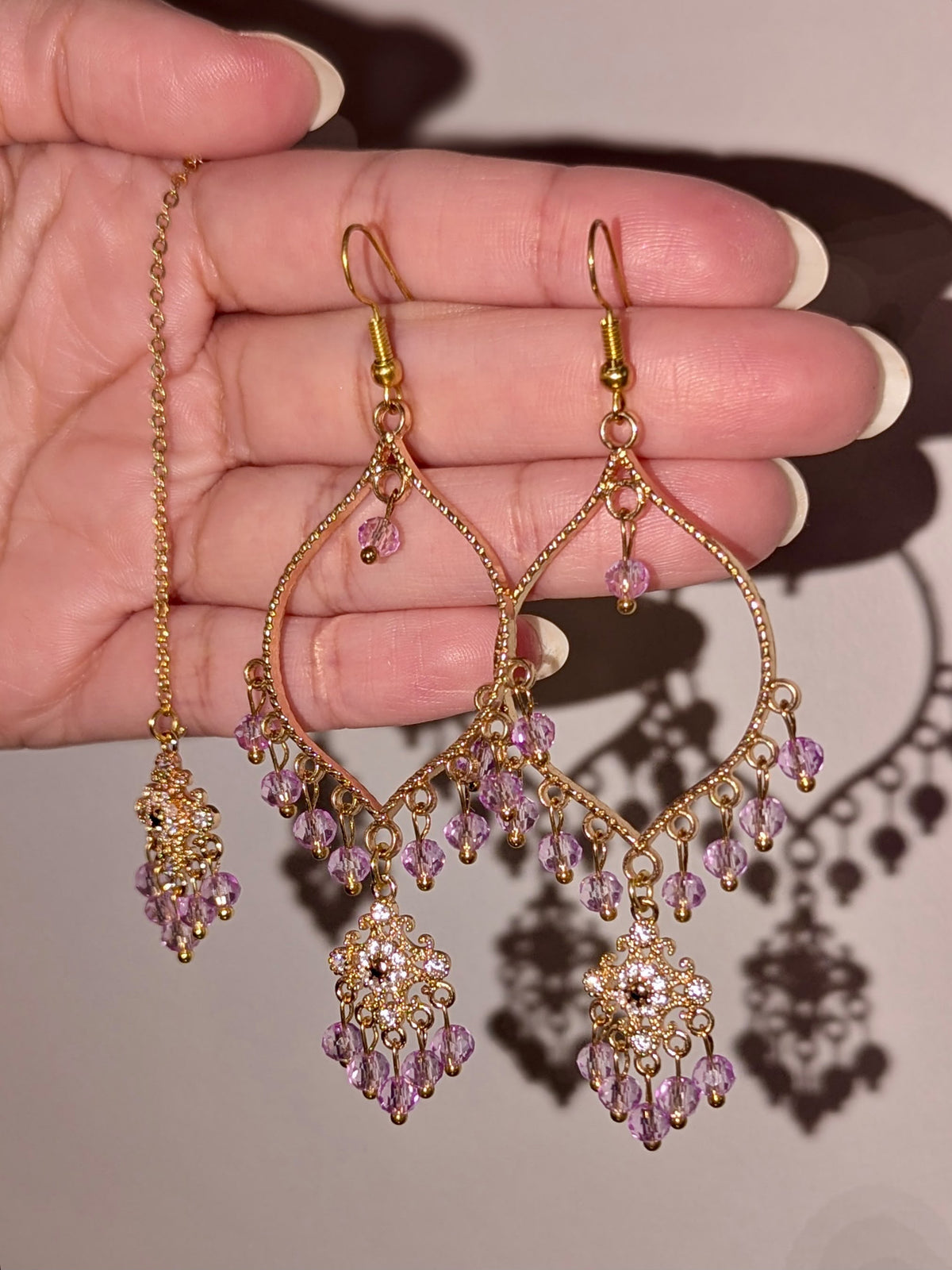 Lilac Dainty Drop Earrings Tikka Set