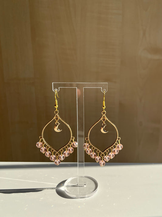 Pink crystal moonlight earrings in gold
