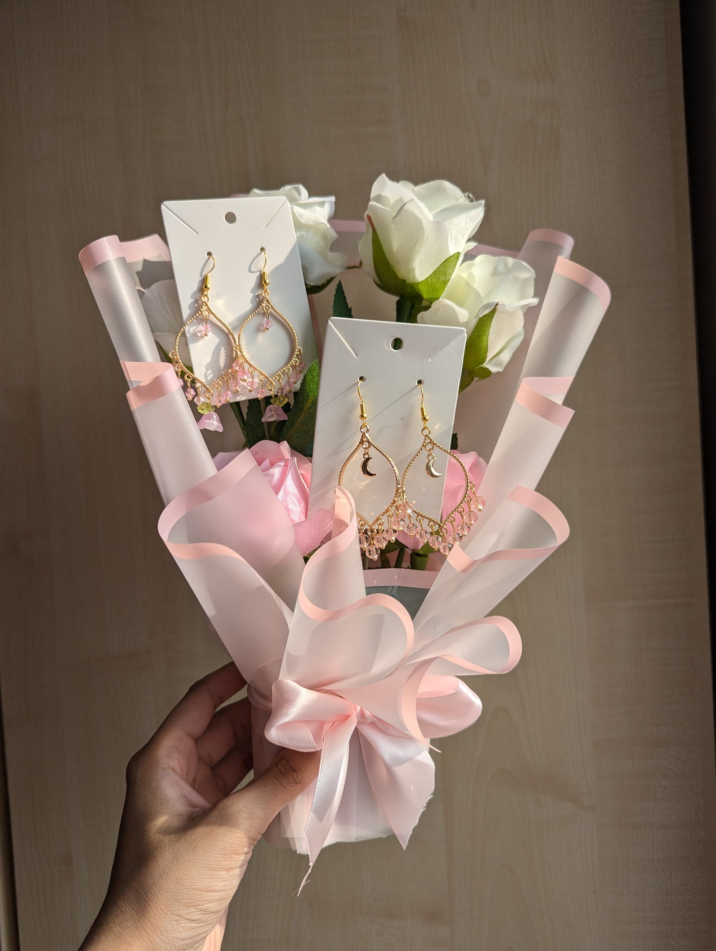 Pink and White Jhumka Bouquet