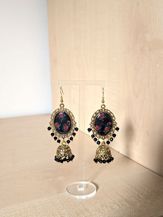Black and Red Roses Jhumka Earrings