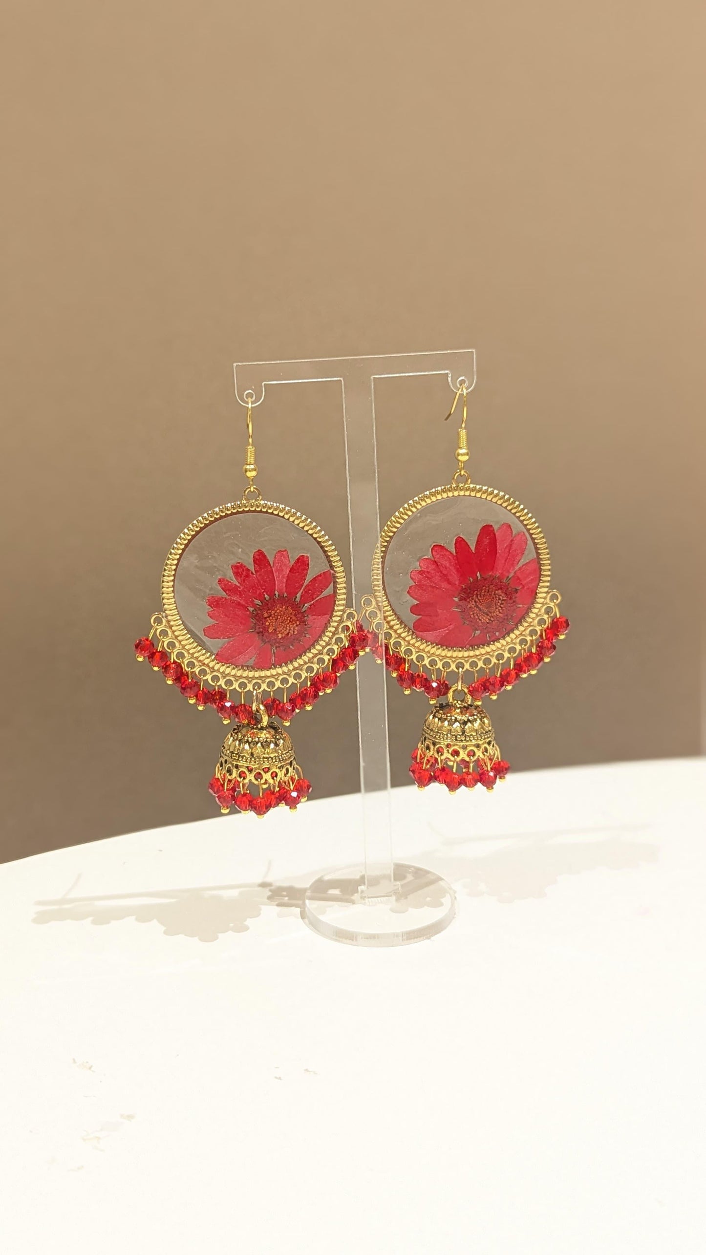 All Red Floral Preserved Jhumkas