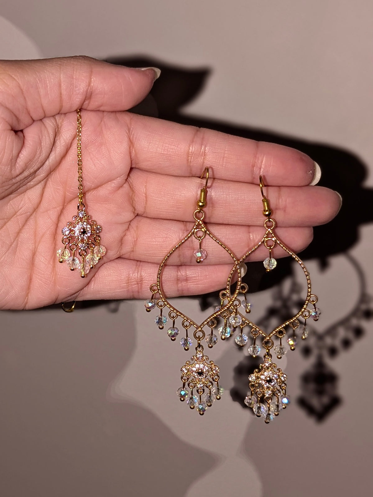 Crystal Dainty Drop Earrings and Tikka Set