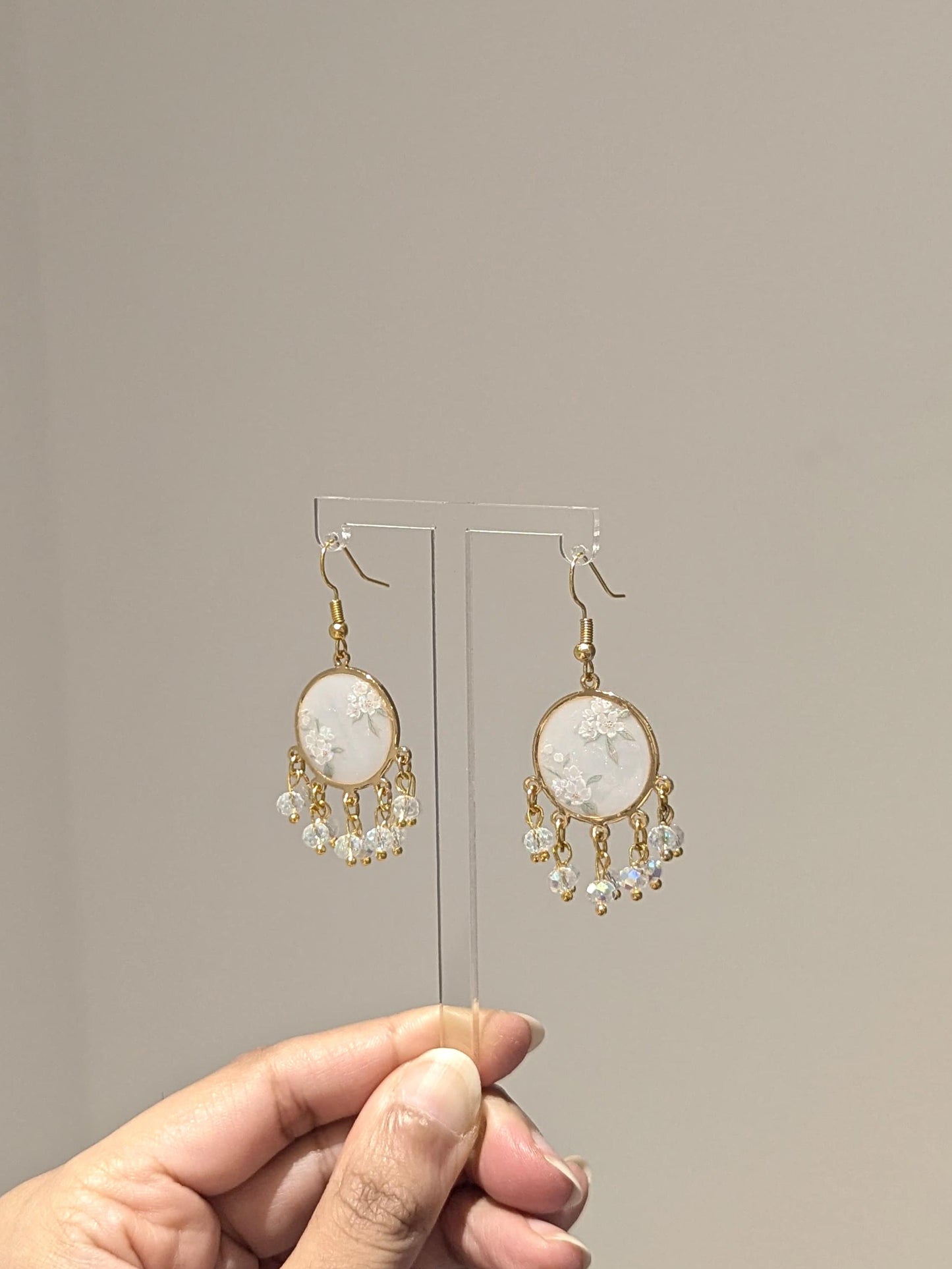 White dainty floral earrings