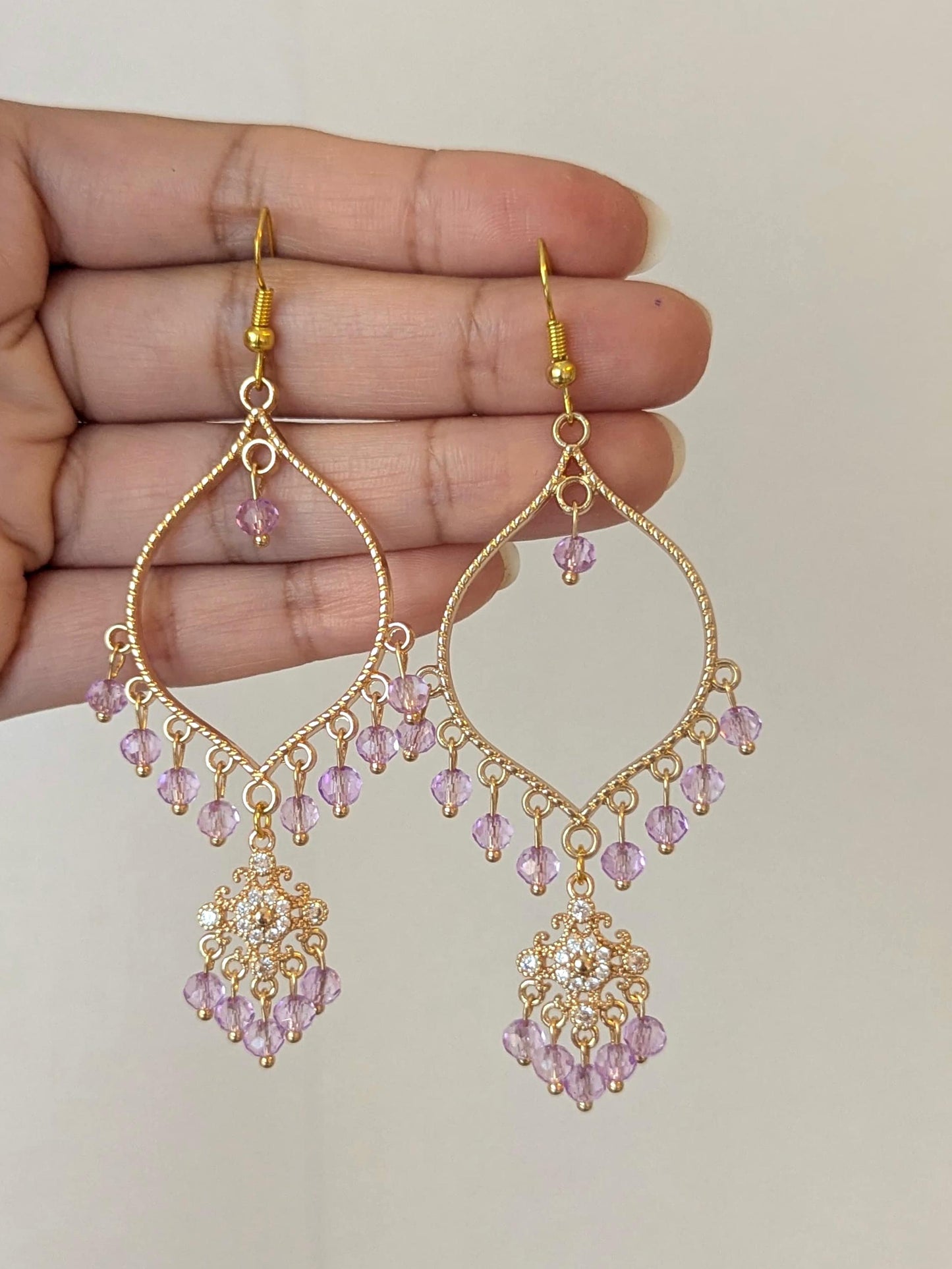 Purple Dainty Drop Earrings in Gold